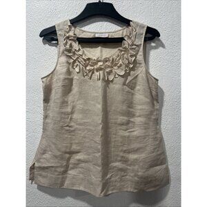 Charter Club Beige Sleeveless Sequins Round Neck Linen Top Size12